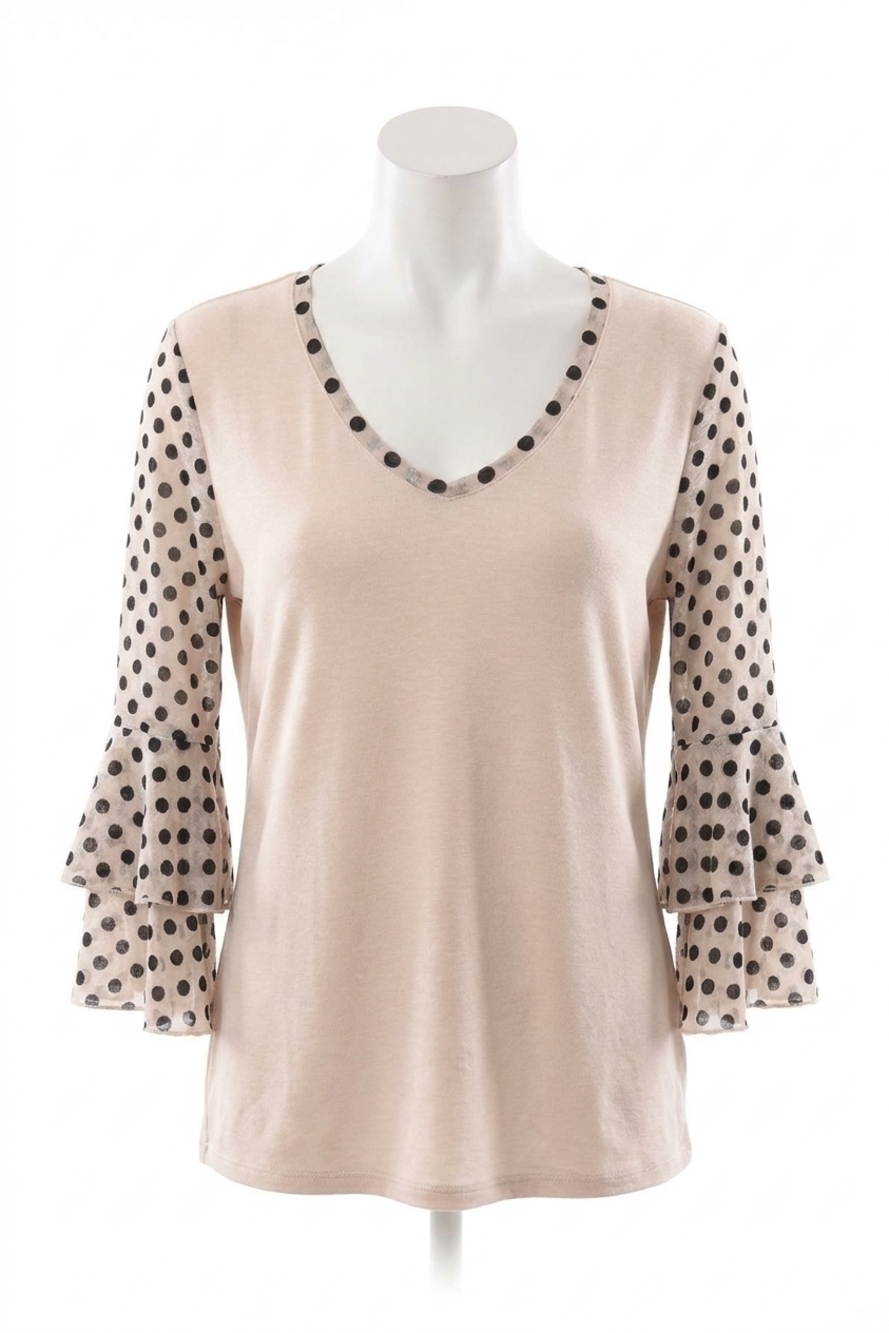NEW ANGEL polkadot sleeve top in sand